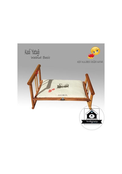 Kedigram Kedi Kulübesi Ahşap El Sanatları Walnut Basic Karyo Kedi Yatağı