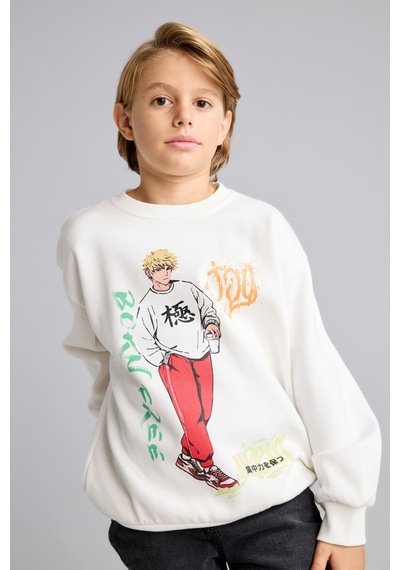Defacto Overshırt Fıt Bisiklet Yaka İçi Yumuşak Tüylü Kalın Sweatshirt Erkek Çocuk I3177a826wner105 Ekru-er105