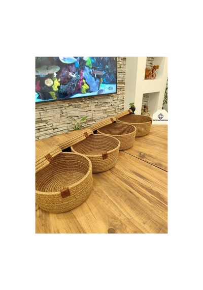 Jüt,hasır,4 Lü Kapaklı Sepet, Özel Tasarım, Çok Amaçlı Düzenleyici Organizer,sepet 25x23x21x18 Hasır Hasır