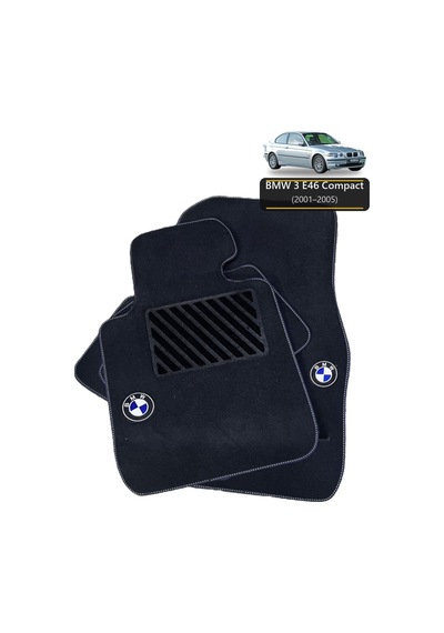 Oto Halı Paspas Seti Bmw 3 E46 Compact 2001 2005 Uyumlu Sport Kaymaz & Şık Tasarım - Siyah Logolu