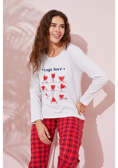 Siyah İnci Pamuklu Örme Pijama Takım 24240147 Bej Melanj