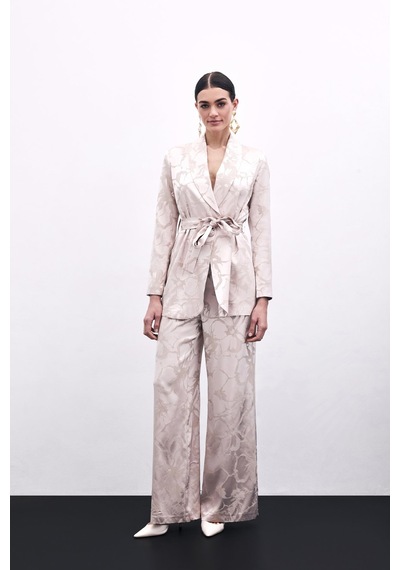 Sateen Renkli Jakarlı Pantolon - Pudra-135837 Pudra