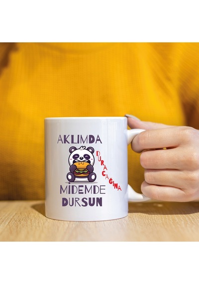 Mor Mürekkep Aklımda Duracağına Midemde Dursun Baskılı Beyaz Kupa