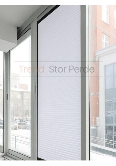 Beyaz Honeycomb Plise %100 Isı Ve Işık Geçirmez Katlanır Cam Balkon Perdesi - Salon Perdesi-001 Beyaz