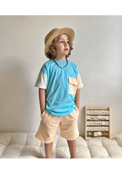 Jolly Kids Erkek Çocuk Blok Renkli Cepli Şortlu Takım Mint Yeşili