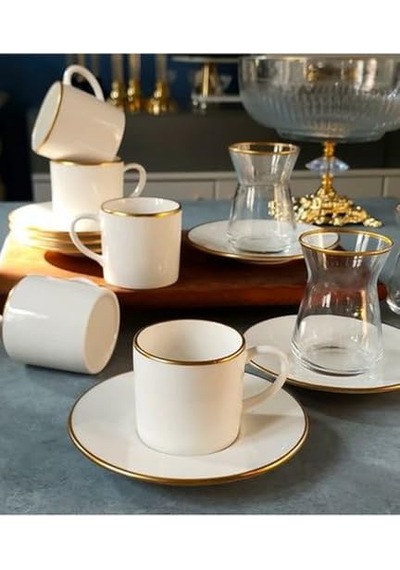 Regna Home Fine Living Sena Yaldızlı 18 Parça Gold Çay-kahve Bardağı Seti, Türk Kahve Fincan Takımı Çay Takım Diğer