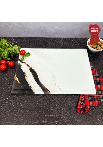 Kanallı Cam Kesme Tahtası - Golden Blast - 25x35cm