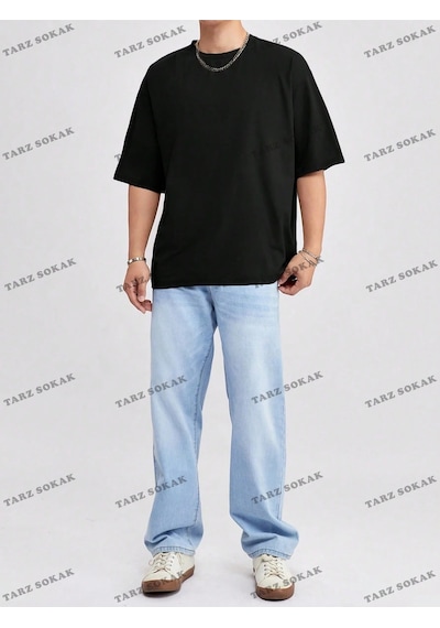 Startmore Düz Erkek 3 Baskısız Baskılı Oversize Kalıp Unisex T-shirt Siyah
