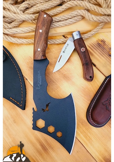 Ceviz Sap Outdoor Balta Kamp Bıçağı Çakısı Kılıflı Kmp-018 Kahverengi
