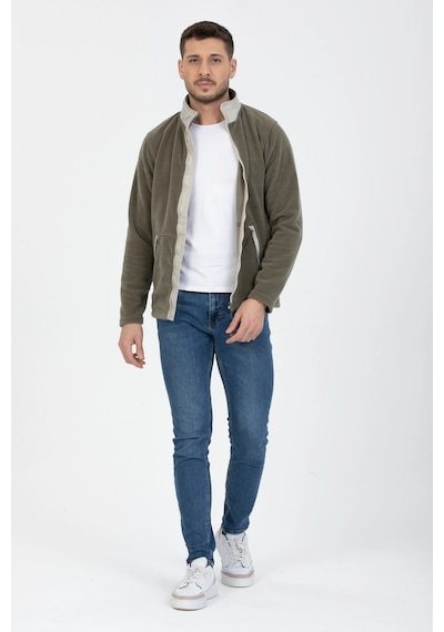 Yan Cep Fermuarlı Polar Khaki Koyu Haki