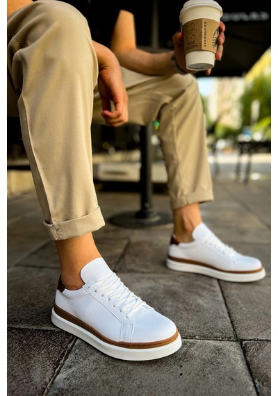 Mn979 - Santoni Gbt Spor Erkek Ayakkabı Beyaz/taba Beyaz-taba