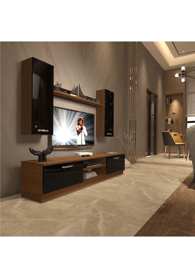 Decoraktiv Eko 5db Mdf Dvd Tv Ünitesi Tv Sehpası Ceviz - Siyah