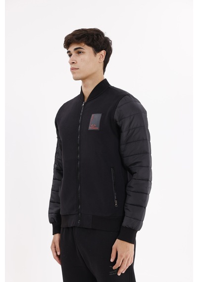 Rowinger Kapitone Ön Panel Detaylı Polo Yakalı Cepli Rahat Kalıp Uzun Kollu Sweatshirt Black