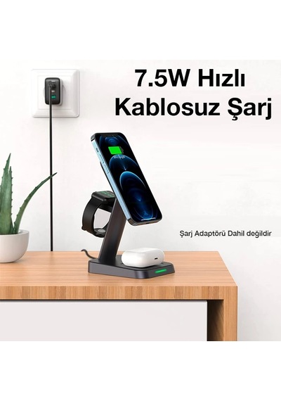 Ally W68 15w 3in1 Manyetik Ve Katlanabilir Portatif Masaüstü Kablosuz Şarj Standı- 5775 Standart