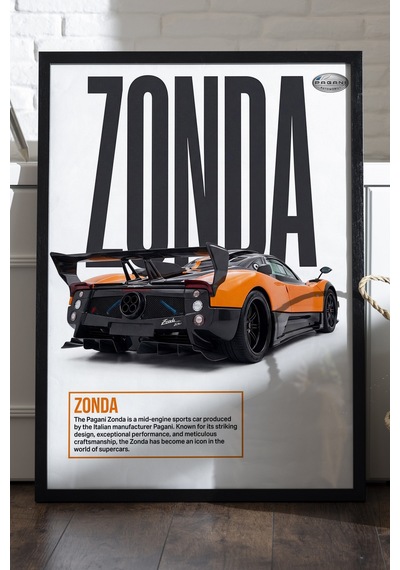 Pagani Zonda Siyah Ahşap Çerçeveli Poster, Dekoratif Araba Duvar Tablosu