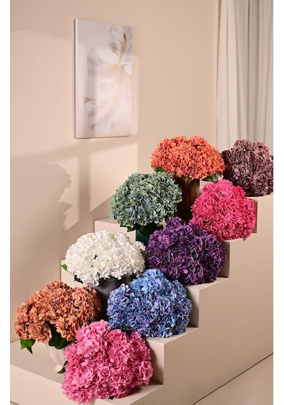 Pembe Yapay Ortanca Çiçeği 5 Dallı Premium Canlı Islak Dokulu 42 Cm