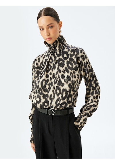 Koton Pile Detaylı Manşetli Dik Yaka Leopar Desenli Bluz Siyah Desenli 5wak60252uw Siyah Koton Pile Detaylı Manşetli Dik Yaka Leopar Desenli Bluz Siyah Desenli 5wak60252uw Siyah