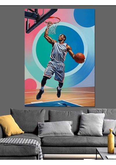 Ahşap Tablo Smaç Basan Basketbolcu Silüeti