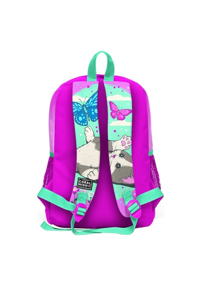 Coral High Kids Su Yeşili Pembe Kedi Desenli Dört Bölmeli Okul Çantası 23707