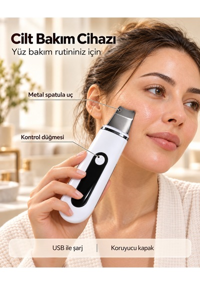Yüz Bakım Rutini İçin Metal Uçlu Usb Şarjlı Beyaz Cilt Bakım Cihazı - Lisinya