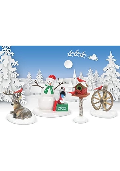 Department 56 Köy Koleksiyonları İçin Aksesuarlar Kardinal Ve Noel Geyiği Heykelcik, 5,375 Cm, Çok Renkli