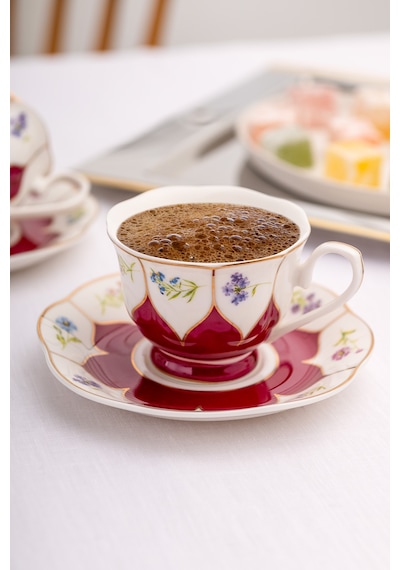Emsan Kır Çiçekleri 2 Kişilik Kahve Fincan Takımı Bordo 80 Ml