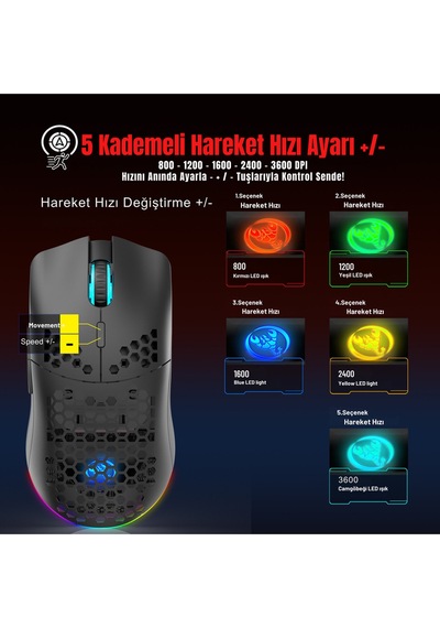 T66 Kablosuz 3 Modlu Mouse-650 Mah Batarya - 12000 Fps - 20g - Rgb Aydınlatma Diğer