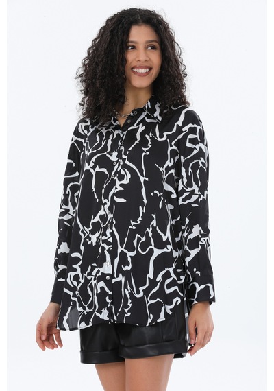 Pera Moda Oversize Saten Gömlek Mor