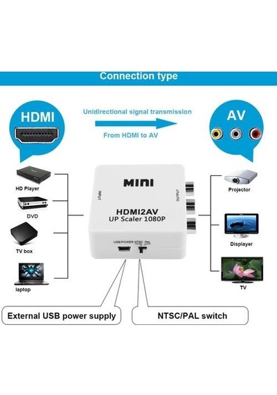 Hdmi To Rca Tos Av Çevirici Dönüştürücü Converter Tv Tüplü Tv Sarı Av