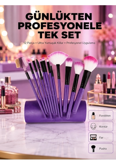 Fondöten, Allık Ve Far Uygulamalarına Uygun 12 Parça Makyaj Fırça Takımı Ergonomik Saplı 26145094
