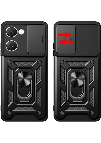 Vivo Y18 Kılıf Pars Lens Yüzüklü Silikon Kırmızı