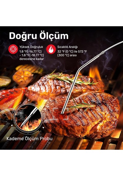 ThermoPro TP07C Alarmlı, Aydınlatmalı ve Kablosuz 150m Menzilli Profesyonel Gıda Pişirme Termometre