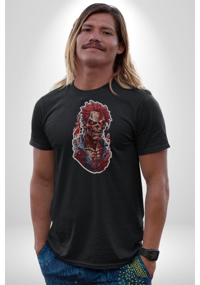 Zombi Kırmızı The Walking Dead Unisex Unisex Siyah Organik Baskılı T-shirt Penye Yüksek Kalite Siyah