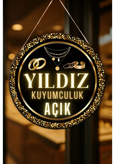 Kuyumcu Dükkanı Kişiye Özel Açık Kapalı Kapı Süsü, İsme Özel Altın & Pırlanta Dükkanı Tabelası