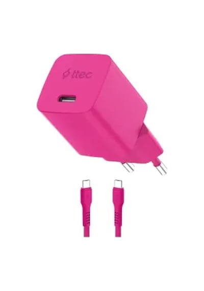 Ttec Smartcharger Gan 45W Avs PD Seyahat Hızlı Şarj Aleti + USB-C - USB-C 3A 120 CM Kablo Neon Pembe