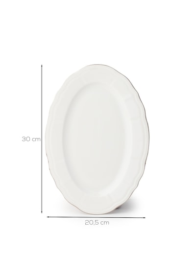 Porsima 4446 Tiffany Porselen Platin Fileli Kayık Tabak Seti - Oval Kahvaltılık Sunumluk Seti 30cm Beyaz