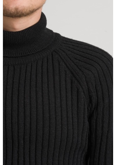 Slim Fit Çizgili Tam Balıkçı Pamuklu Kalın Triko Erkek Kazak 001