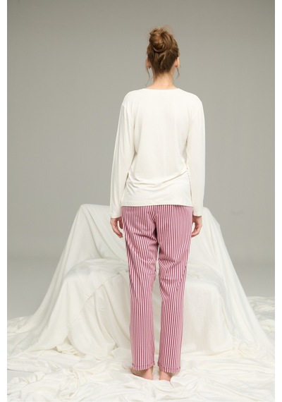 Siyah İnci Örme Pamuklu Pijama Takım25240196 Ekru