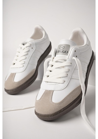 Muggo Jabbar Unisex Ortopedik Günlük Garantili Bağcıklı Yürüyüş Koşu Sneaker Spor Ayakkabı Beyaz