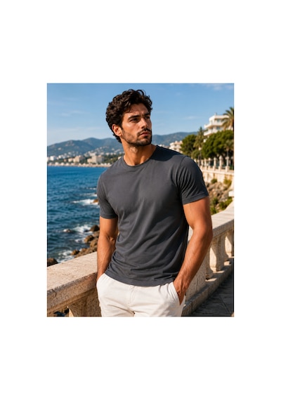 Luxıc Core Erkek Slim Fit Gri Bisiklet Yaka Pamuk Penye Günlük Rahat Basic Tişört