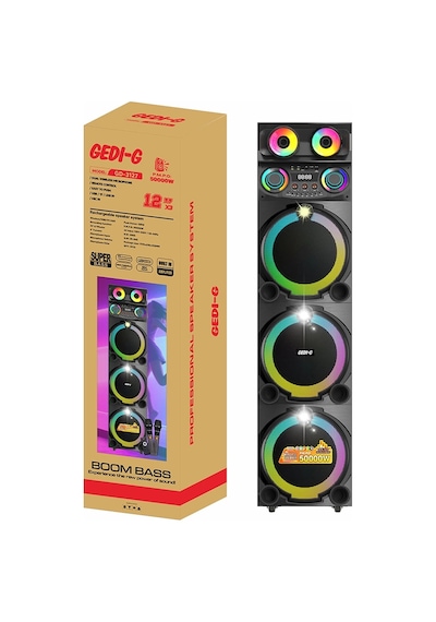 Zore Gd-3127 Dijital Led Göstergeli Mikrofonlu Rgb Tws Üçlü 12 İnç Stereo Bass Kablosuz Karaoke Hopa
