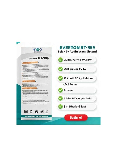 Everton Rt 999 Güneş Enerjili Solar Aydınlatma Seti Radyolu Usb Şarjlı Led Fenerli 3 Ampullü