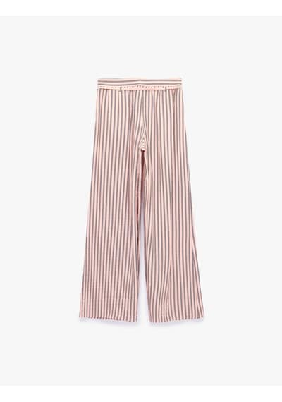 Koton Rahat Kalıp Viskon Çizgili Bağcıklı Geniş Paça Pantolon Pembe Çizgili 6sal40122ıw