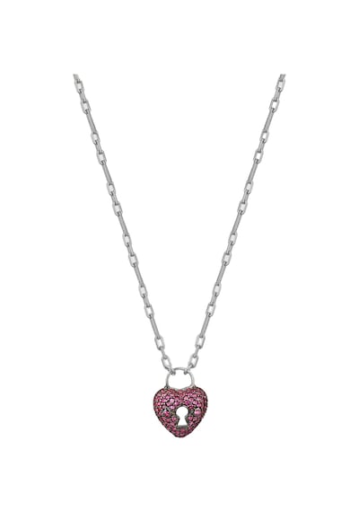 Pembe Taşlı Kilit Kalp Kolye Rose Gold