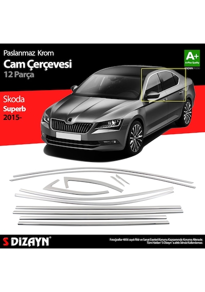 S-dizayn Skoda Superb Krom Cam Çerçeve Seti 12 Prç 2015-2023 A+ Kalite