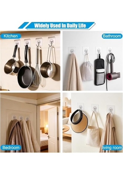 20 Adet Şeffaf Duvar Askısı İz Bırakmayan Güçlü Yapışkanlı Kapı Arkası Banyo Mutfak Düzenleyici Metal Kanc Çok Renkli