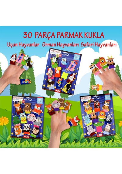 3 Set - 30 Parça Tox Orman. Safari ve Uçan Hayvanlar Parmak Kukla