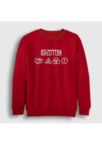 Presmono Unisex Symbols Led Zeppelin Sweatshirt Kırmızı