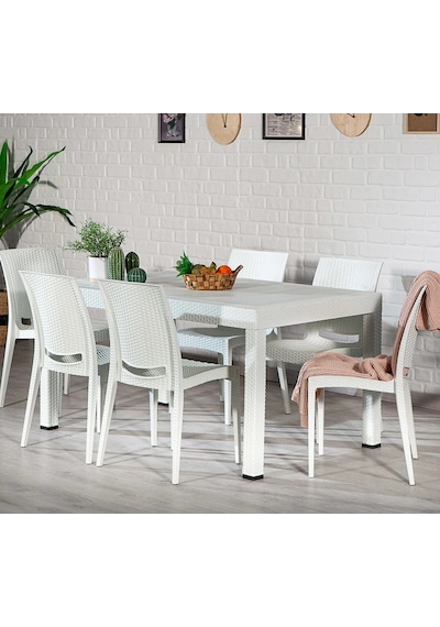 Rattan Dikdörtgen Beyaz Masa Takımı 1 Masa + 6 Sandalye Bahçe Balkon Teras Beyaz Rattan Dikdörtgen Beyaz Masa Takımı 1 Masa + 6 Sandalye Bahçe Balkon Teras Beyaz