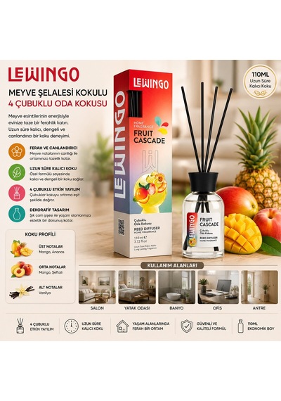 Fruit Cascade Bambu Çubuklu Oda Kokusu 110 Ml Enerjik Koku Ev Parfümü Kokulu Çubuk Çok Renkli
